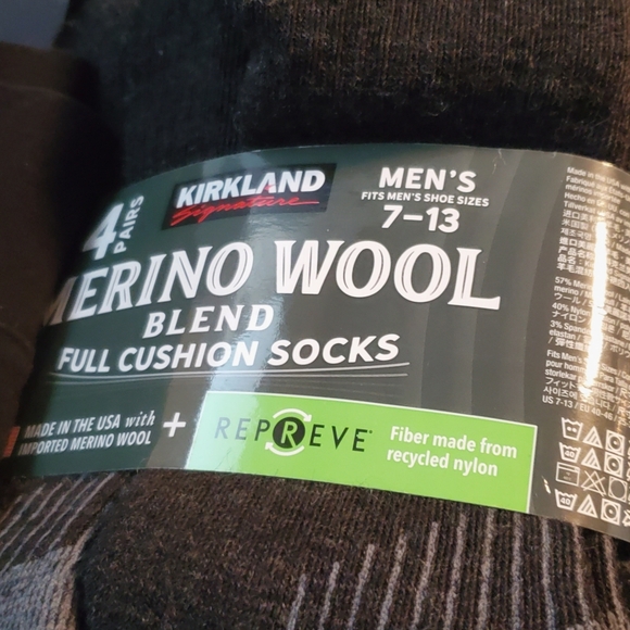 NEW Men's Merino Wool Blend Kirkland Signature Blend Sock 4-pair Pack - Picture 5 of 5